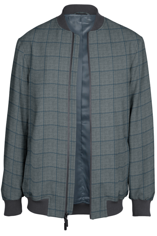 Lt Grey Navy Windowpane Bomber Jacket