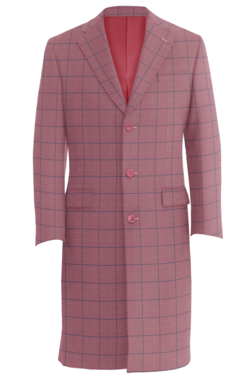 Pink Blue Windowpane Three Button Topcoat
