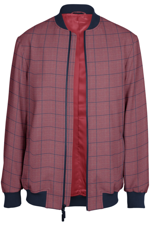 Pink Blue Windowpane Bomber Jacket