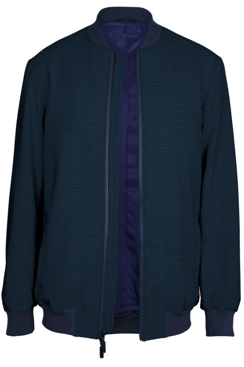 Navy Black Houndstooth Bomber Jacket