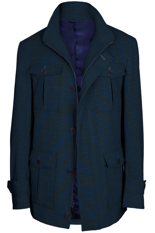Navy Black Houndstooth Five Button Field Jacket