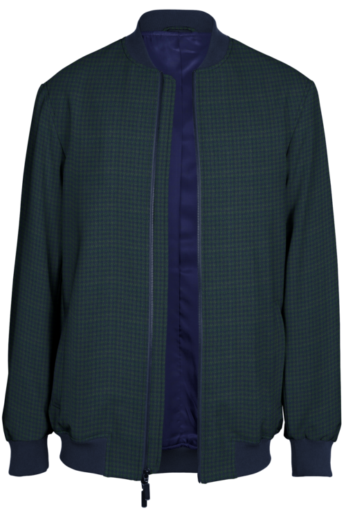 Navy Green Houndstooth Bomber Jacket