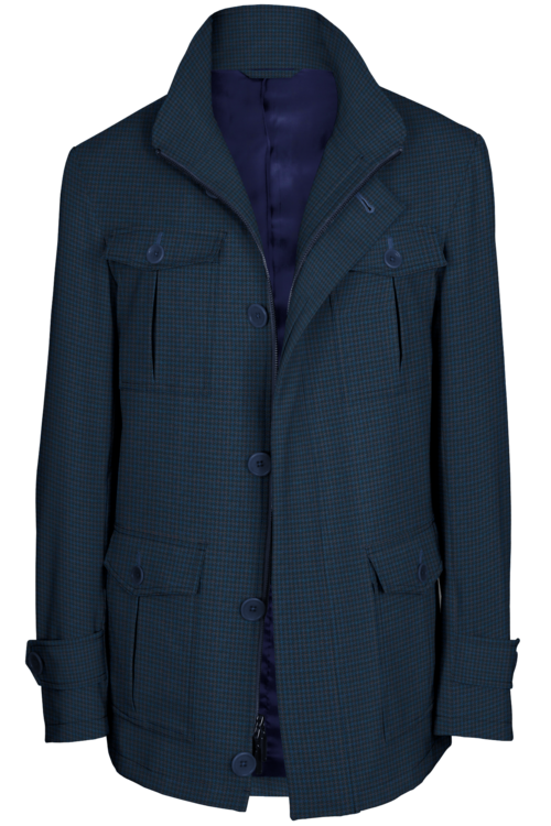 Blue Multi Houndstooth Five Button Field Jacket