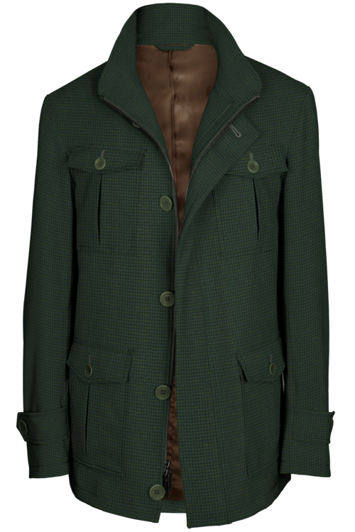 Green Multi Houndstooth Five Button Field Jacket