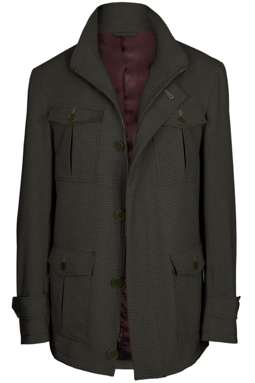 Brown Multi Houndstooth Five Button Field Jacket
