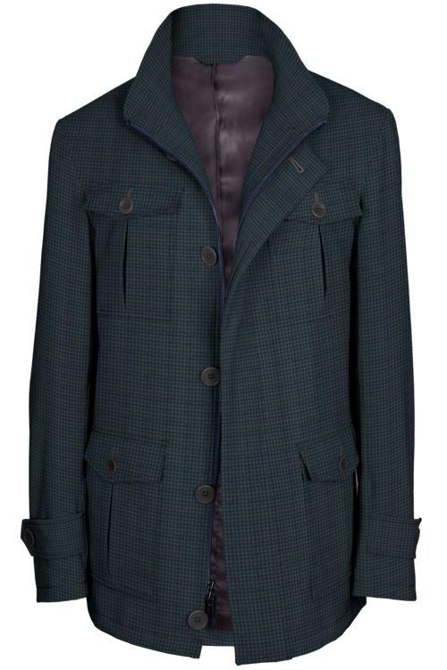 Grey Navy Houndstooth Five Button Field Jacket