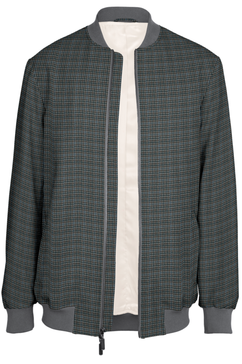 Ivory Brown Houndstooth Bomber Jacket
