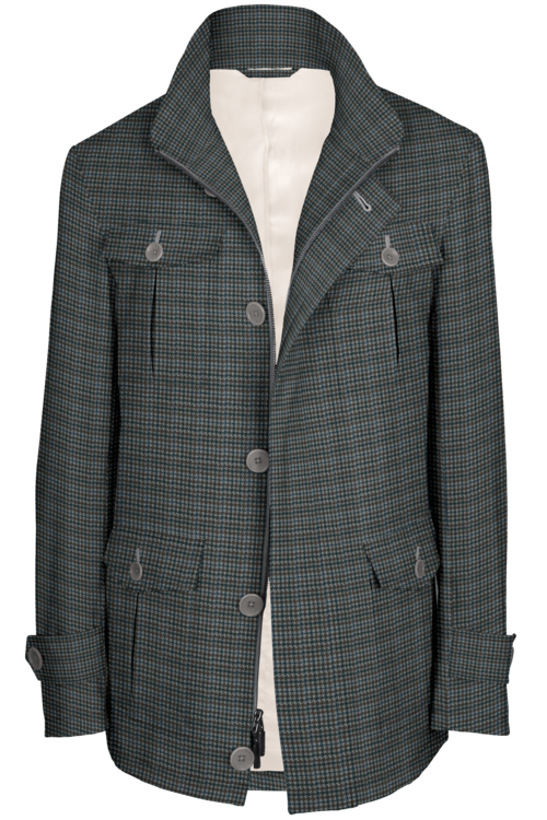 Ivory Brown Houndstooth Five Button Field Jacket