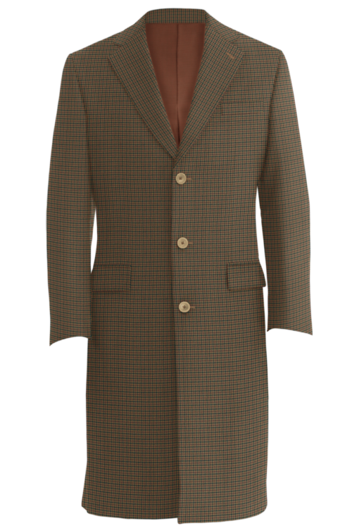 Tan Brown Houndstooth Three Button Topcoat