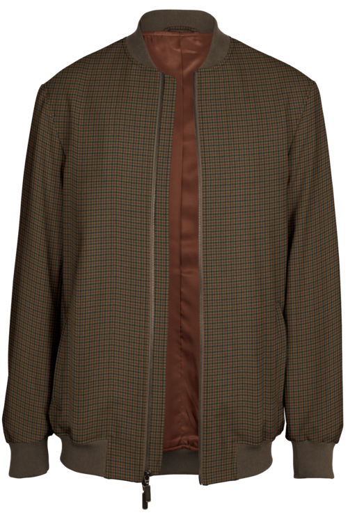Tan Brown Houndstooth Bomber Jacket