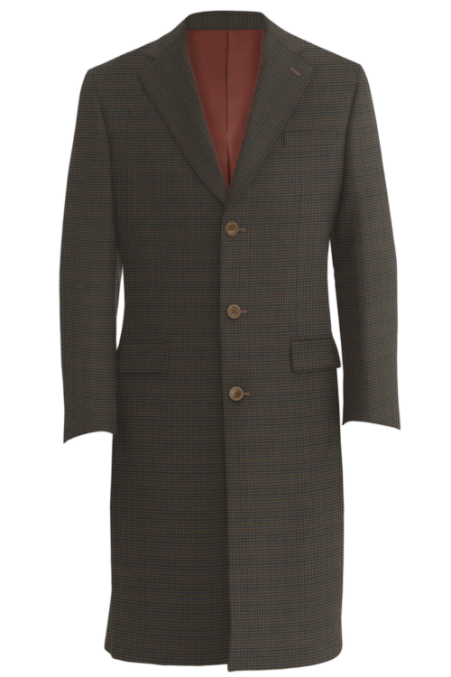 Brown Blue Houndstooth Three Button Topcoat