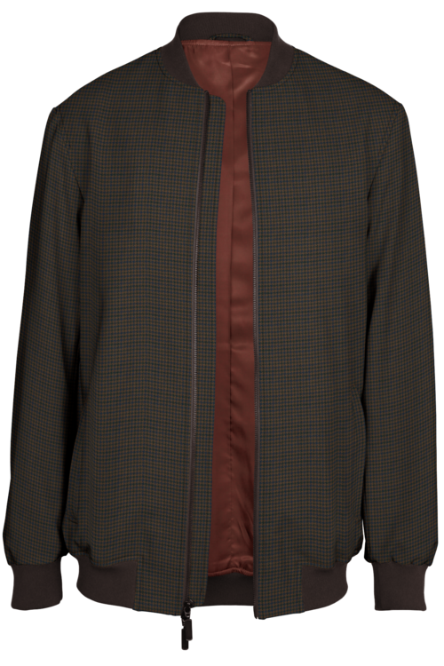 Brown Blue Houndstooth Bomber Jacket