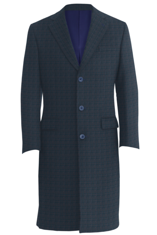 Blue Brown Houndstooth Three Button Topcoat