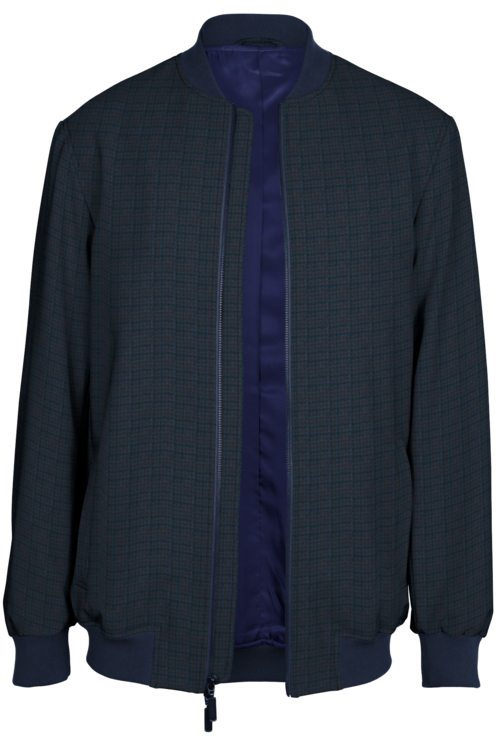 Blue Brown Houndstooth Bomber Jacket