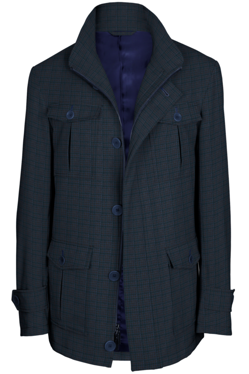 Blue Brown Houndstooth Five Button Field Jacket