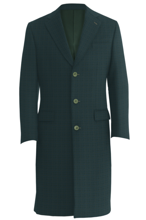 Green Blue Houndstooth Three Button Topcoat