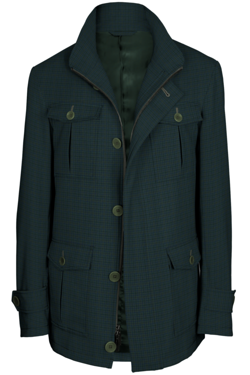 Green Blue Houndstooth Five Button Field Jacket