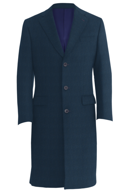 Navy Wide Herringbone Three Button Topcoat