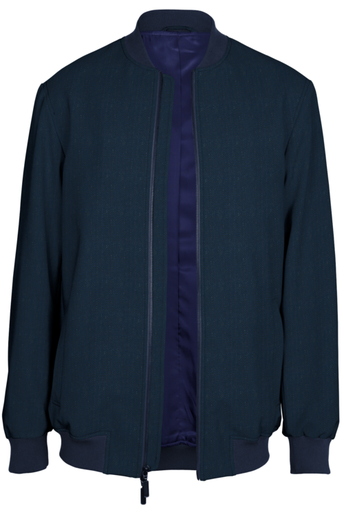 Navy Wide Herringbone Bomber Jacket