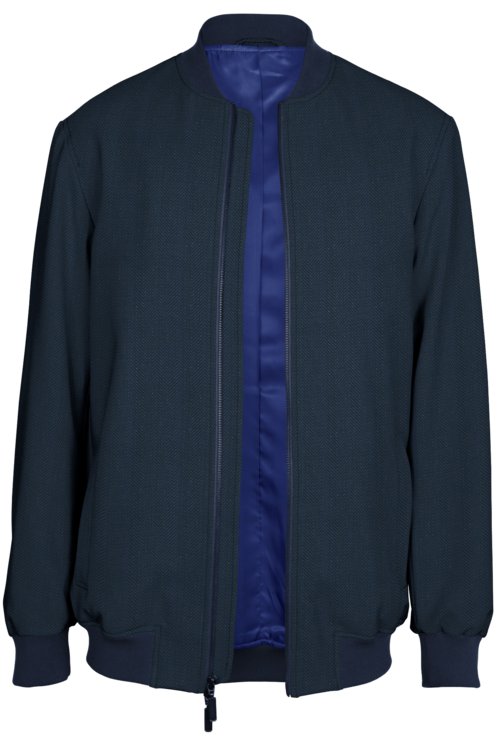 Blue Wide Herringbone Bomber Jacket