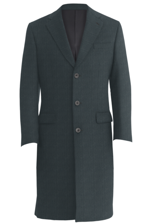 Grey Wide Herringbone Three Button Topcoat