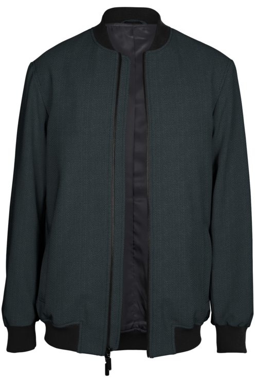 Grey Wide Herringbone Bomber Jacket