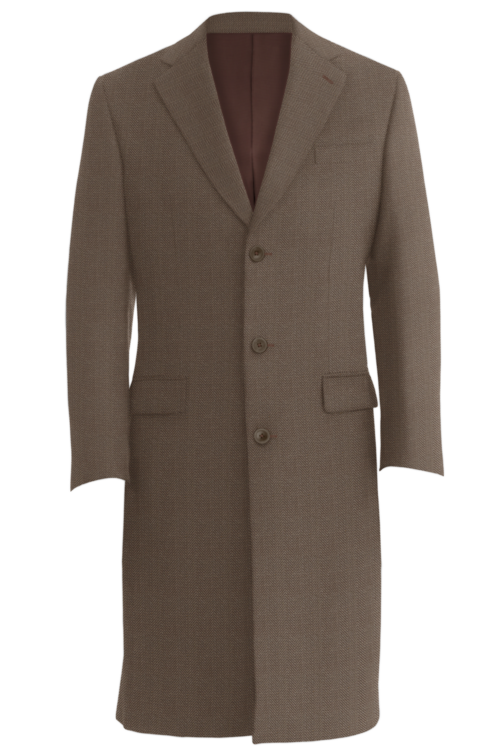 Tan Wide Herringbone Three Button Topcoat