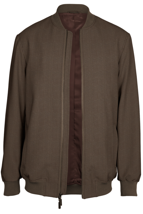 Tan Wide Herringbone Bomber Jacket