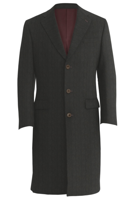 Brown Wide Herringbone Three Button Topcoat