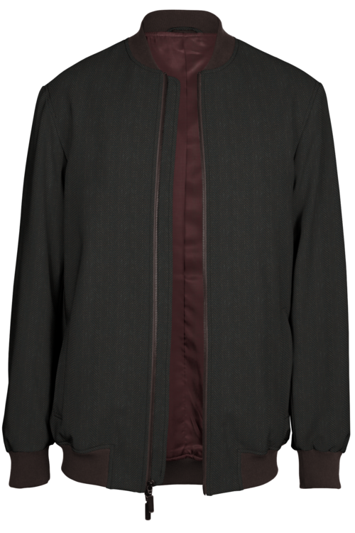 Brown Wide Herringbone Bomber Jacket