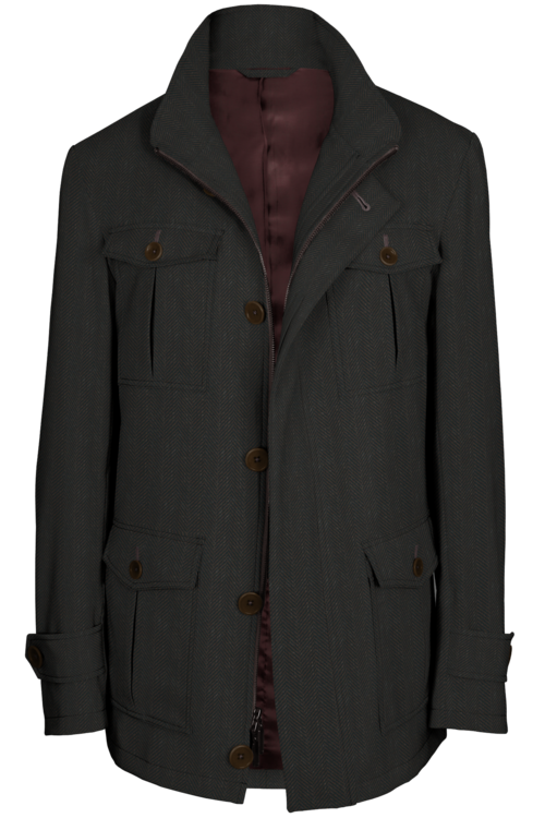 Brown Wide Herringbone Five Button Field Jacket