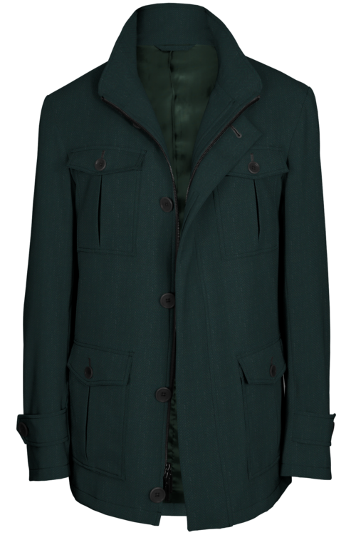 Green Wide Herringbone Five Button Field Jacket