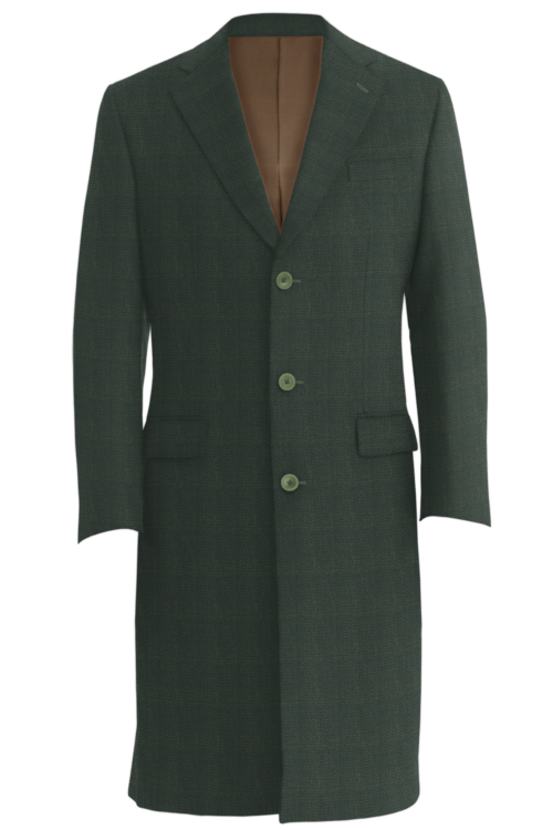 Olive Wide Herringbone Three Button Topcoat
