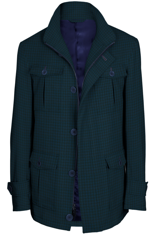 Blue Check Five Button Field Jacket