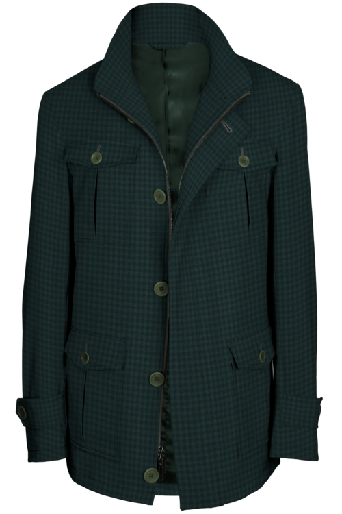 Green Check Five Button Field Jacket