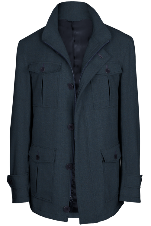 Char Blue Melange Five Button Field Jacket