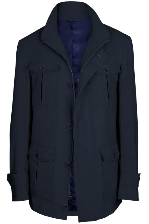 Char Blue Solid Five Button Field Jacket
