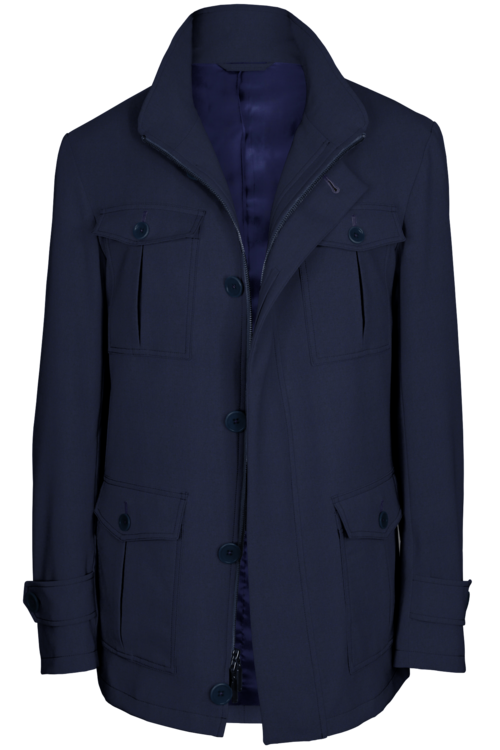 Navy Solid Five Button Field Jacket