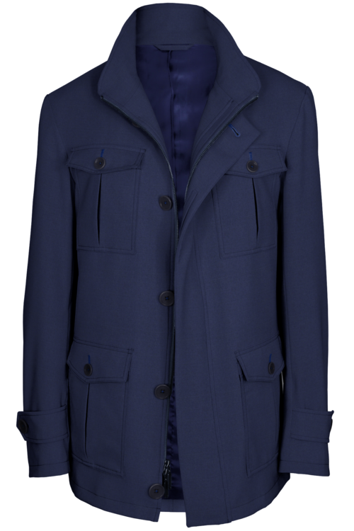 Blue Solid Five Button Field Jacket