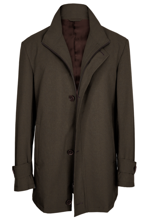 Lt Brown Melange Four Button Zippered Car Coat