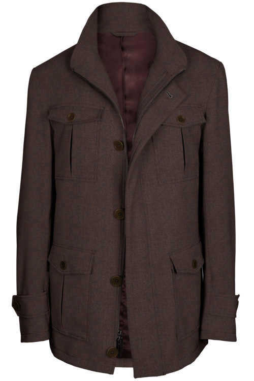 Brown Melange Five Button Field Jacket