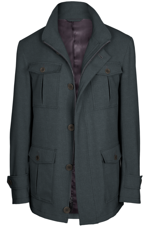 Grey Solid Five Button Field Jacket