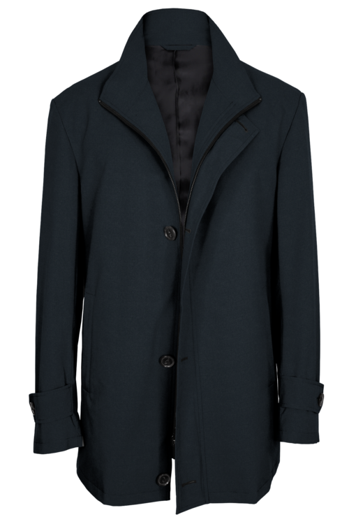 Charcoal Solid Four Button Zippered Car Coat