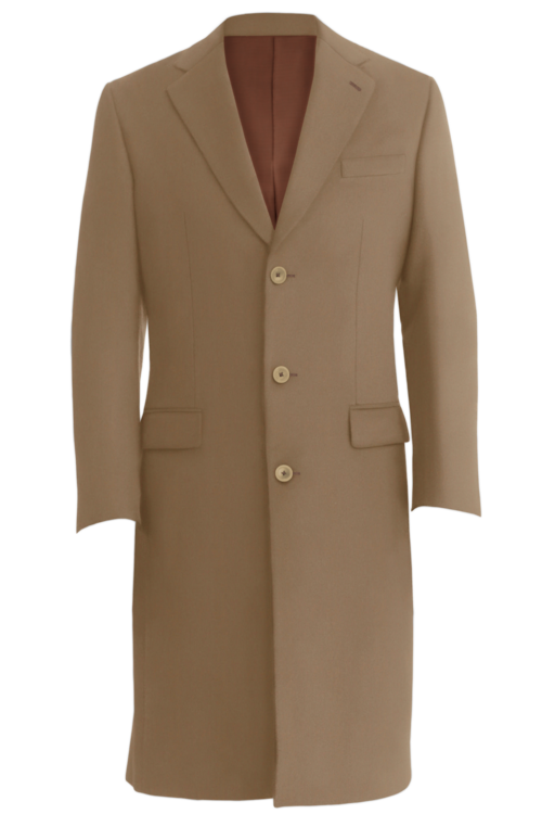 Tan Solid Three Button Topcoat