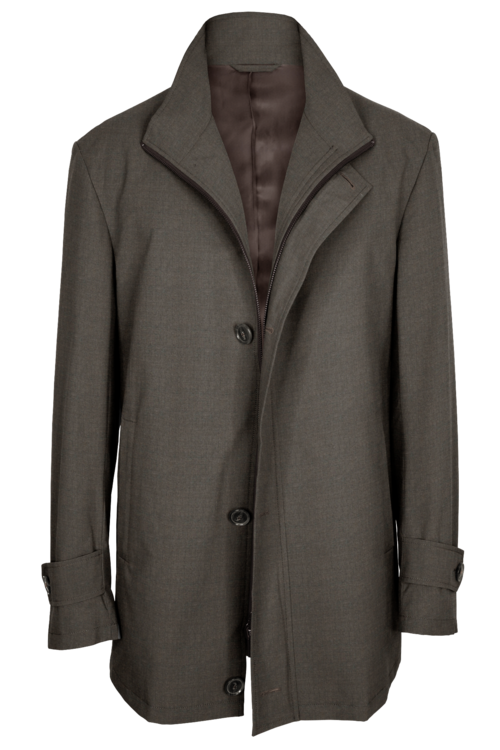 Taupe Solid Four Button Zippered Car Coat
