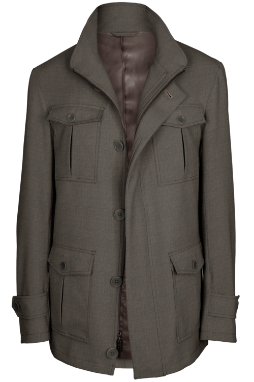 Taupe Solid Five Button Field Jacket