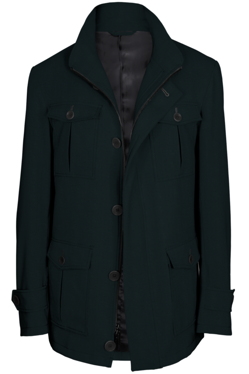 Black Herringbone Five Button Field Jacket