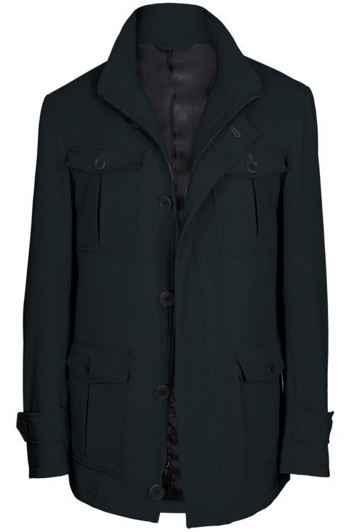 Black Solid Five Button Field Jacket