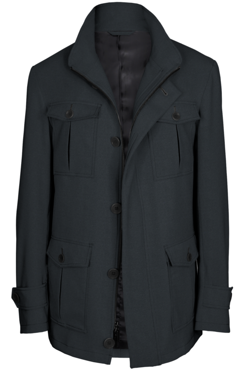 Black Twill Five Button Field Jacket