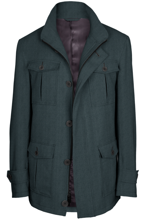 Black White Herringbone Five Button Field Jacket